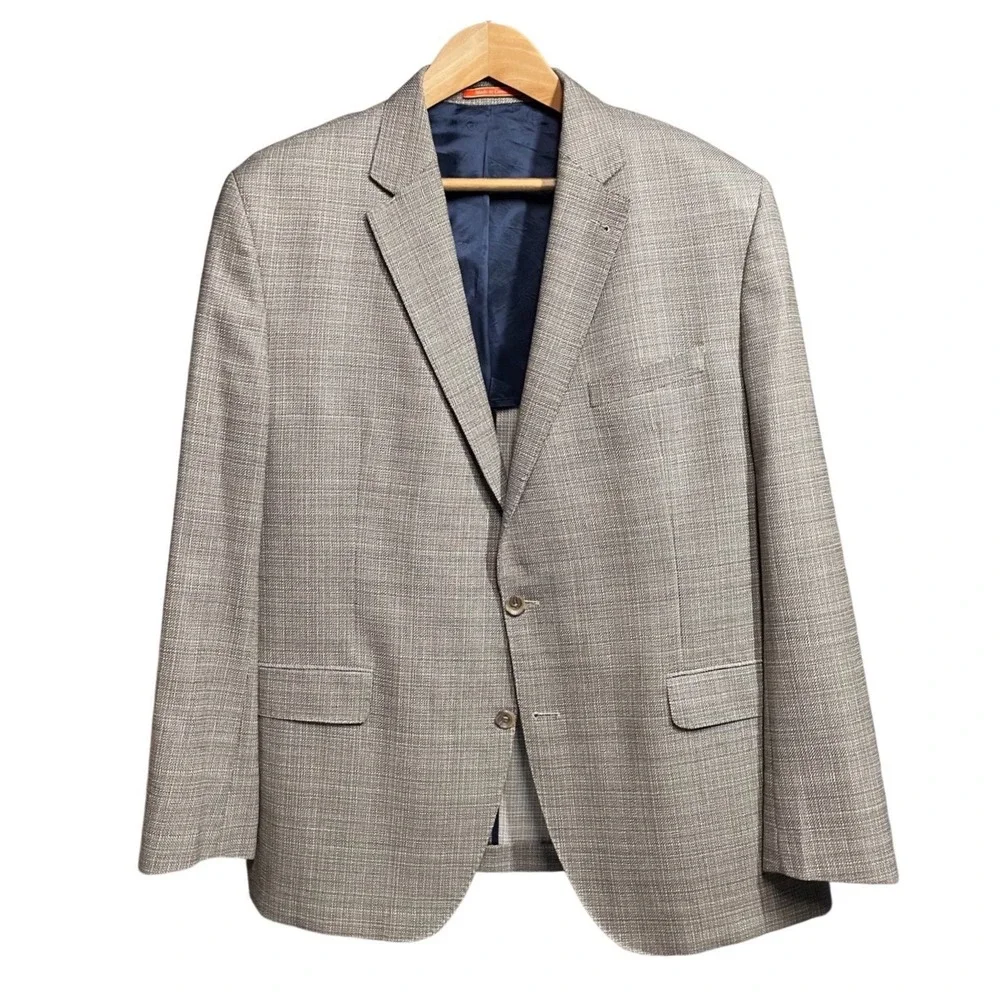 Cremieux Mens 48L Blazer Sport Coat 100% Wool Micro Check Brown Tan 2-Button